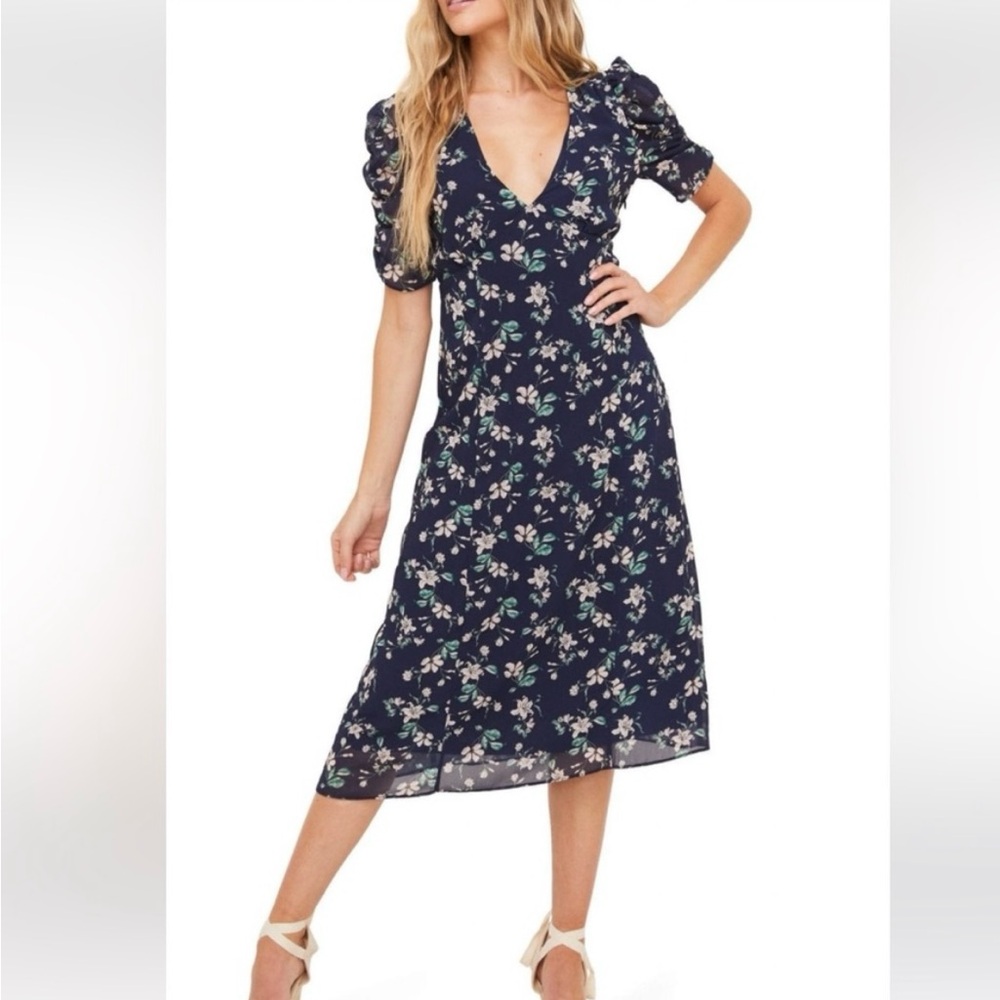 All in Favor Navy Floral Midi Dress